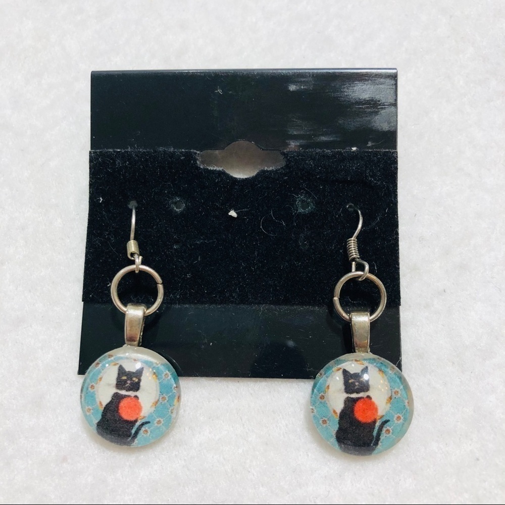 Women Black Cat Lady Earrings Drop Dangle Halloween Costume Modern Fashion Round